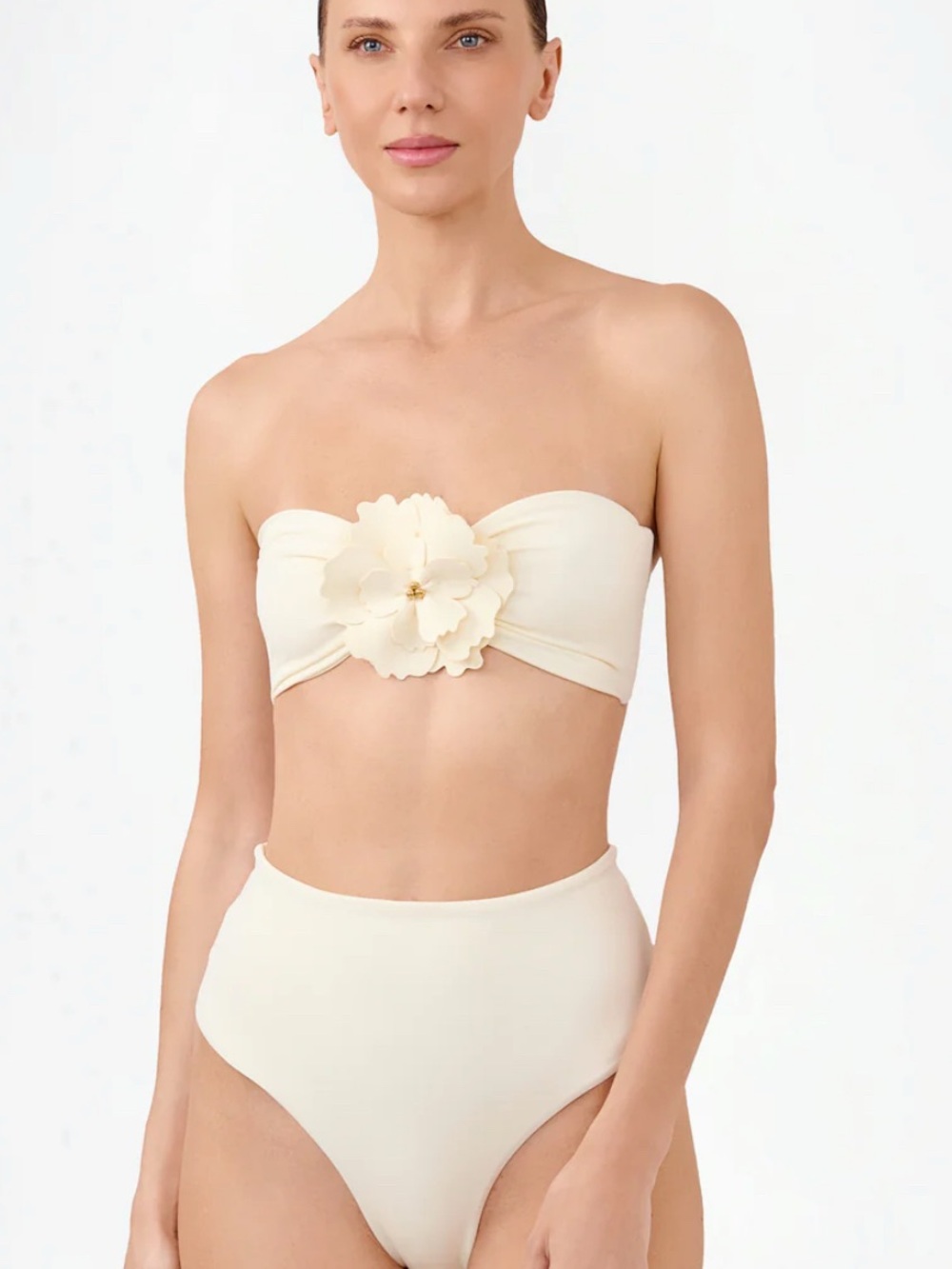 Bahia Maria Strapless Cream Floral Bandeau Bikini Top and bottom